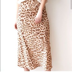 Free People Satin Animal Print Skirt